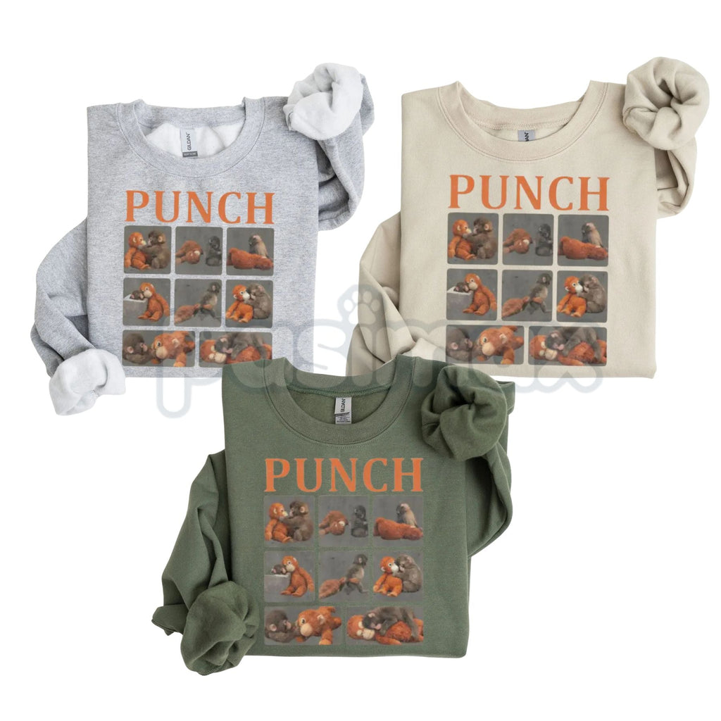 Pasimax Monkey Punch Graphic Sweatshirt | Baby Monkey Holding Plush Toy Crewneck | Vintage Aesthetic Animal Pullover | Cute R