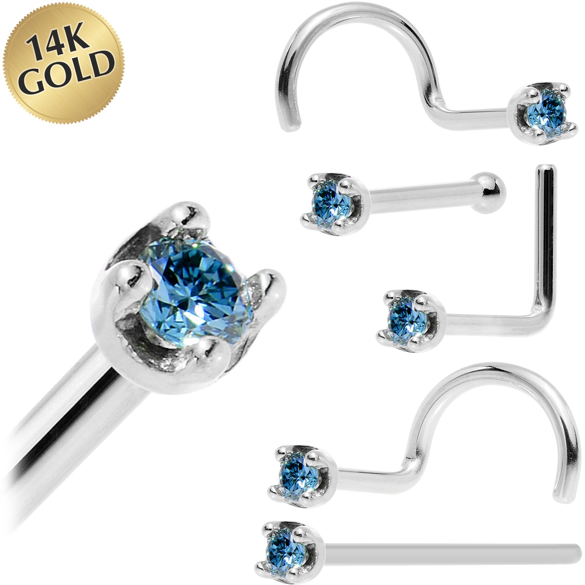 BodyCandy Solid 14K White Gold 1.5mm Genuine Blue Diamond Nose Ring — main product shot