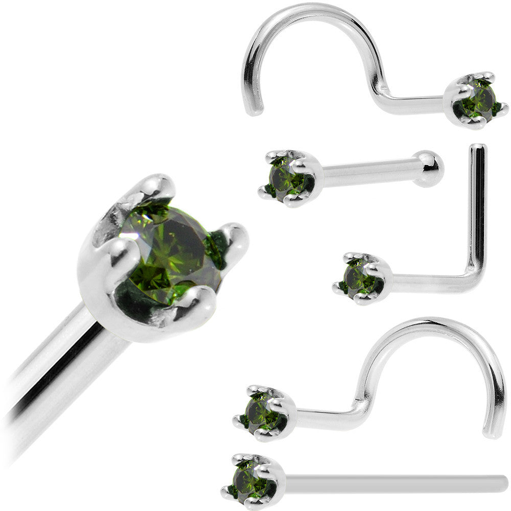 BodyCandy 14k White Gold 2mm Lab Grown Green Diamond Nose Ring — fabric or material detail