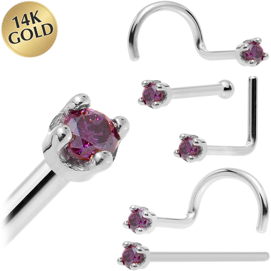 BodyCandy Solid 14K White Gold 1.5mm Genuine Purple Diamond Nose Ring — main product shot