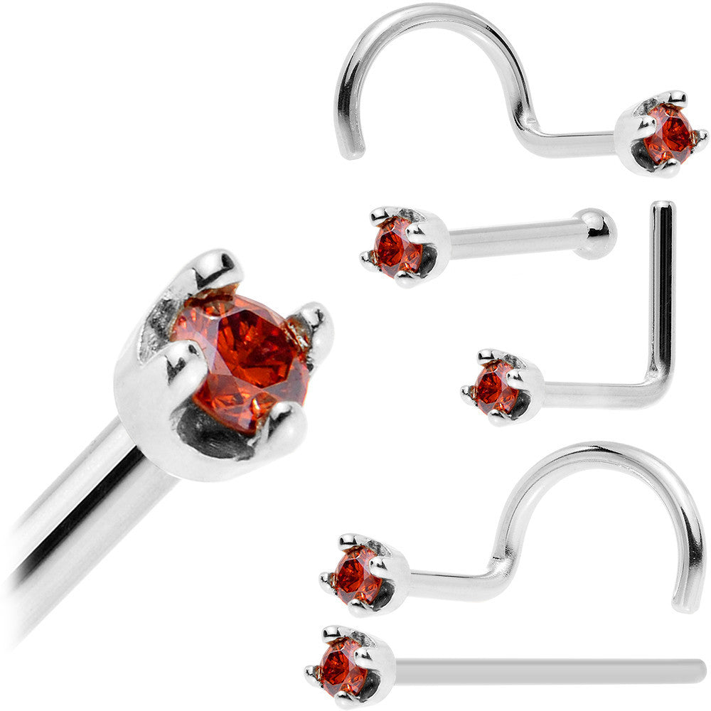 BodyCandy 14k White Gold 2mm Lab Grown Red Diamond Nose Ring — detail close-up