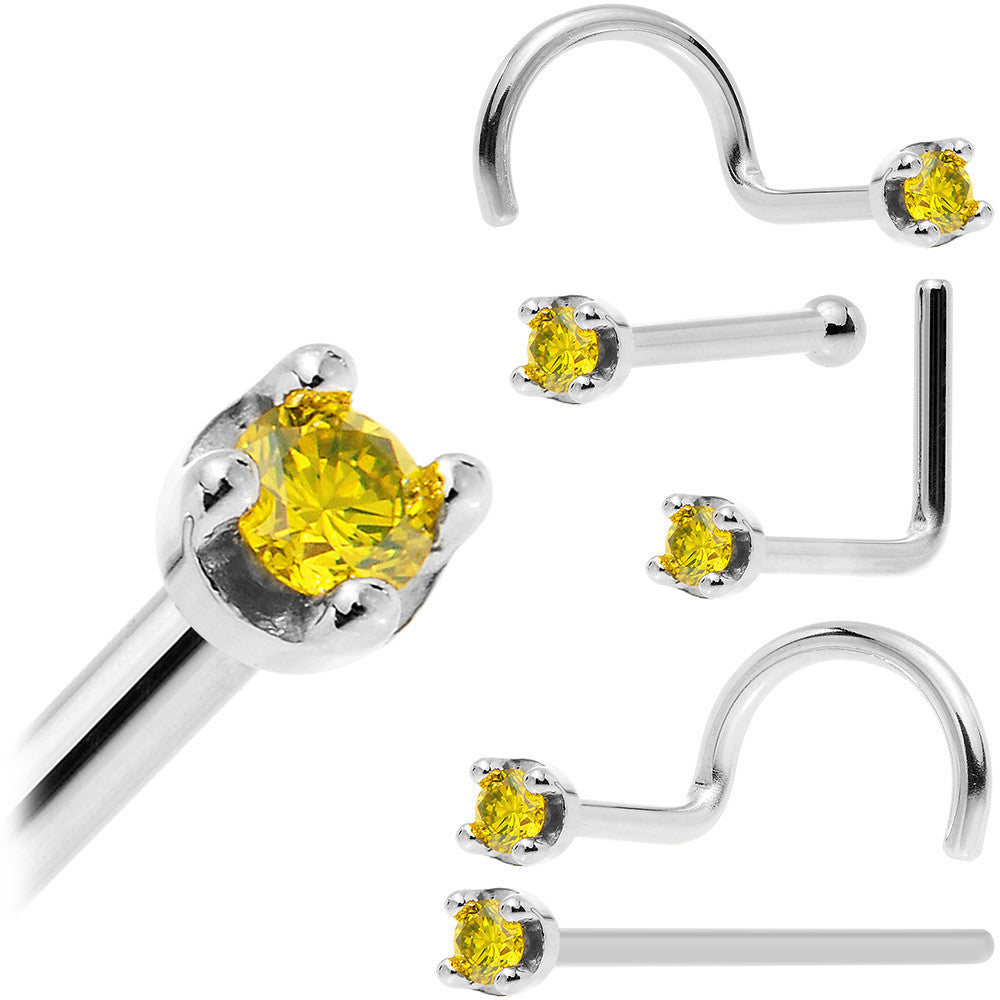 BodyCandy Solid 14K White Gold 1.5mm Genuine Yellow Diamond Nose Ring — fabric or material detail