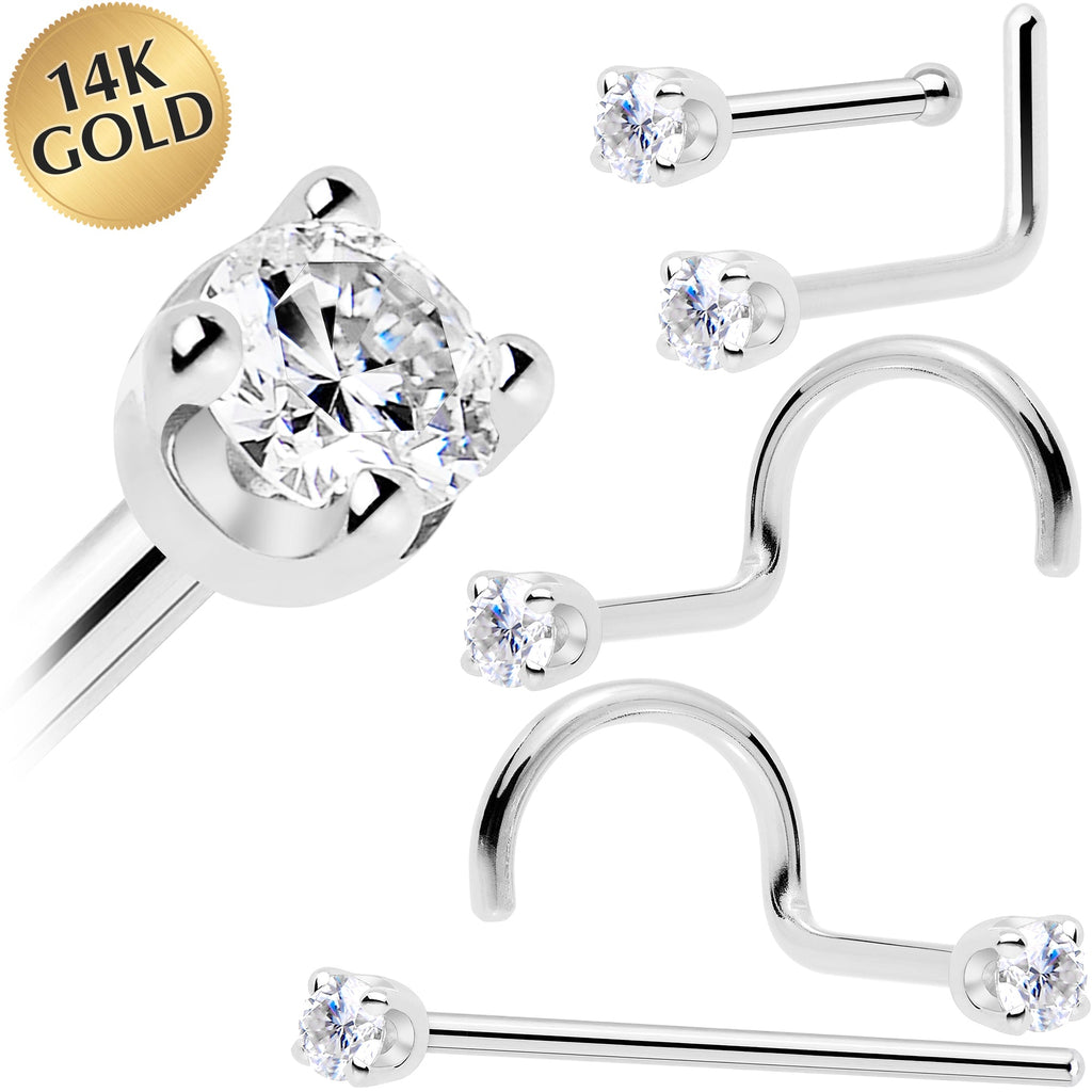 BodyCandy Solid 14K White Gold 2mm Genuine Diamond Nose Ring — main product shot