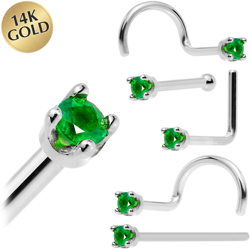 BodyCandy Solid 14K White Gold 1.5mm Genuine Emerald Nose Ring — main product shot