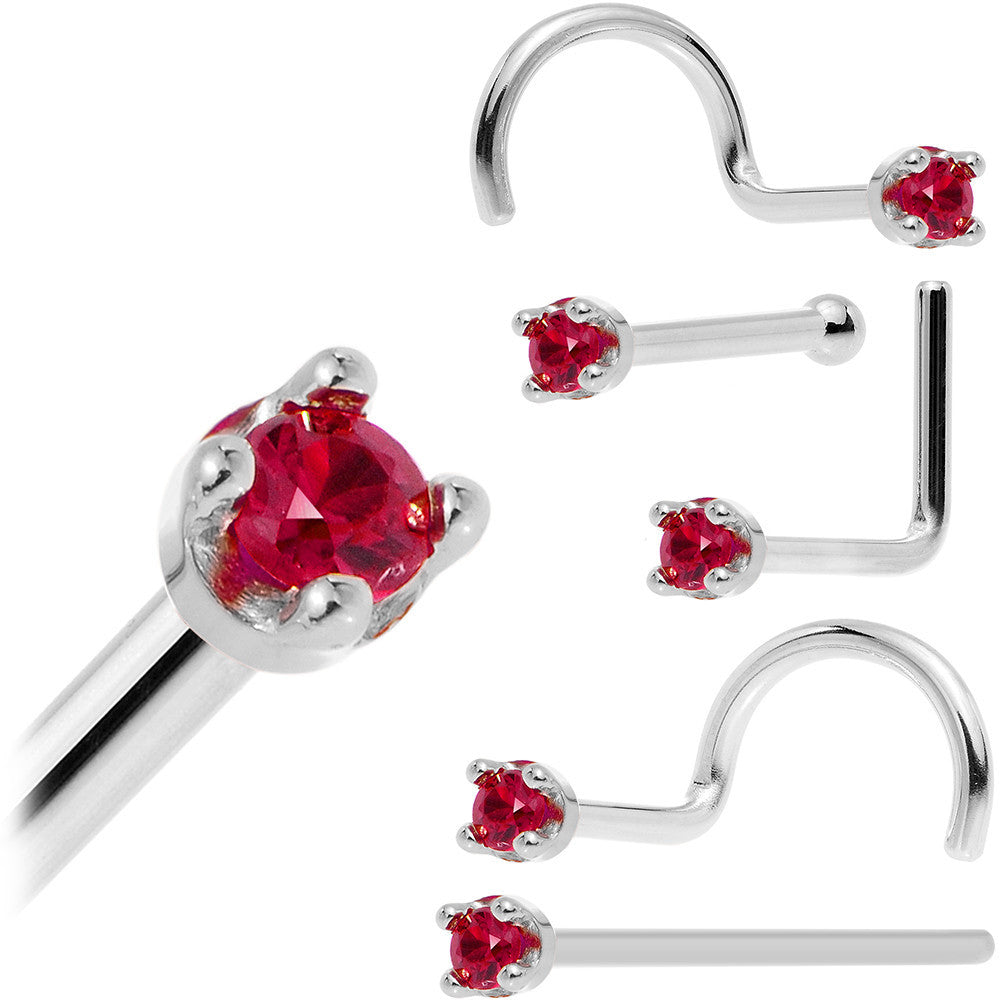 BodyCandy Solid 14K White Gold 1.5mm Diamond Cut Genuine Ruby Nose Ring — fabric or material detail