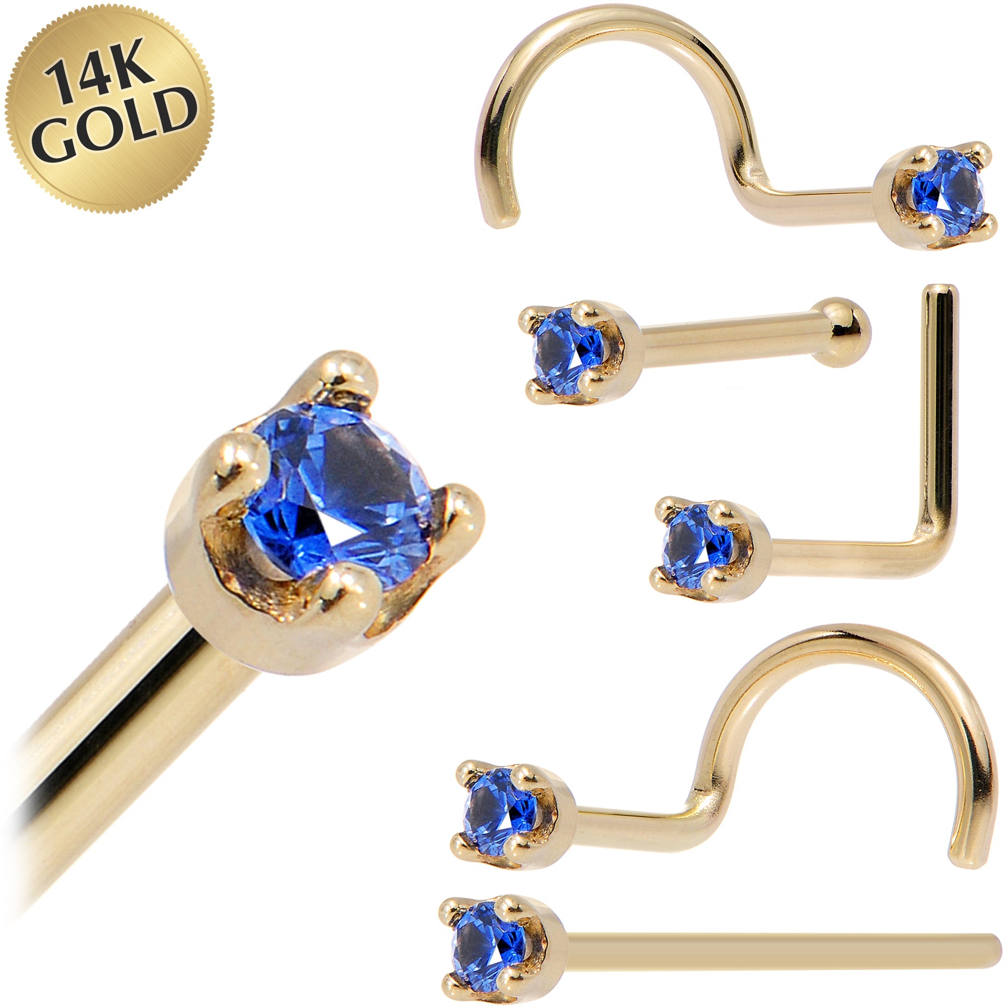 BodyCandy Solid 14K Yellow Gold 1.5mm Genuine Blue Sapphire Nose Stud Ring — main product shot
