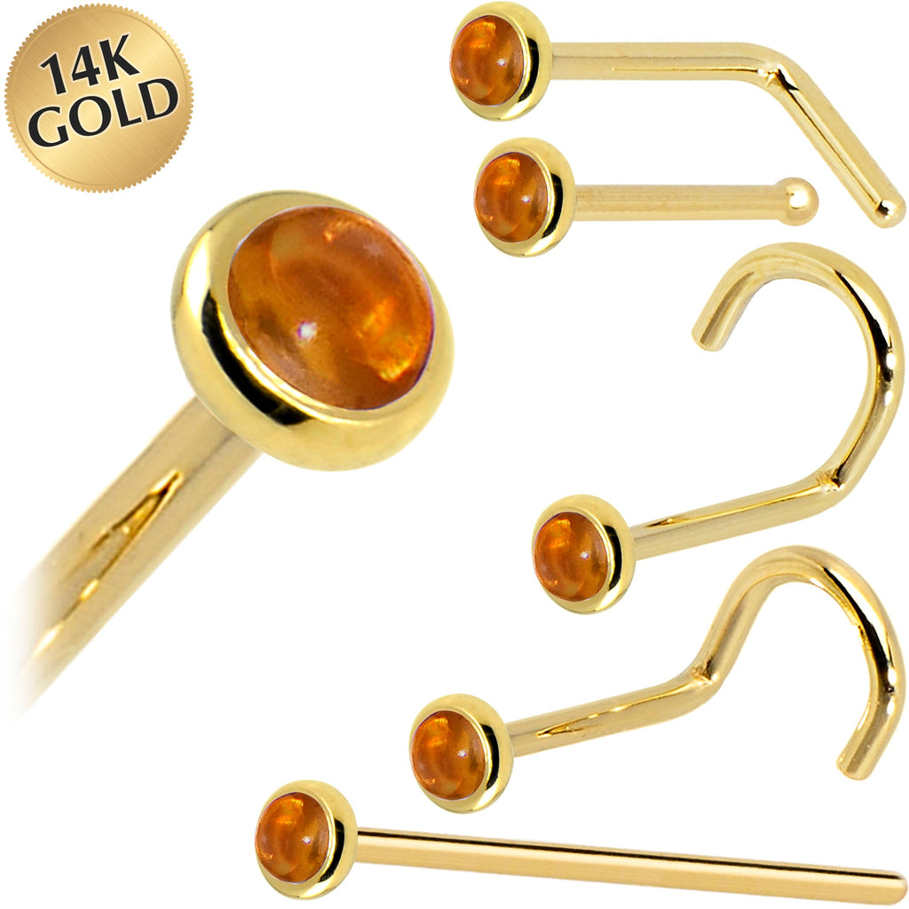 BodyCandy Solid 14K Yellow Gold  2mm Genuine Citrine Saffron Nose Ring — main product shot