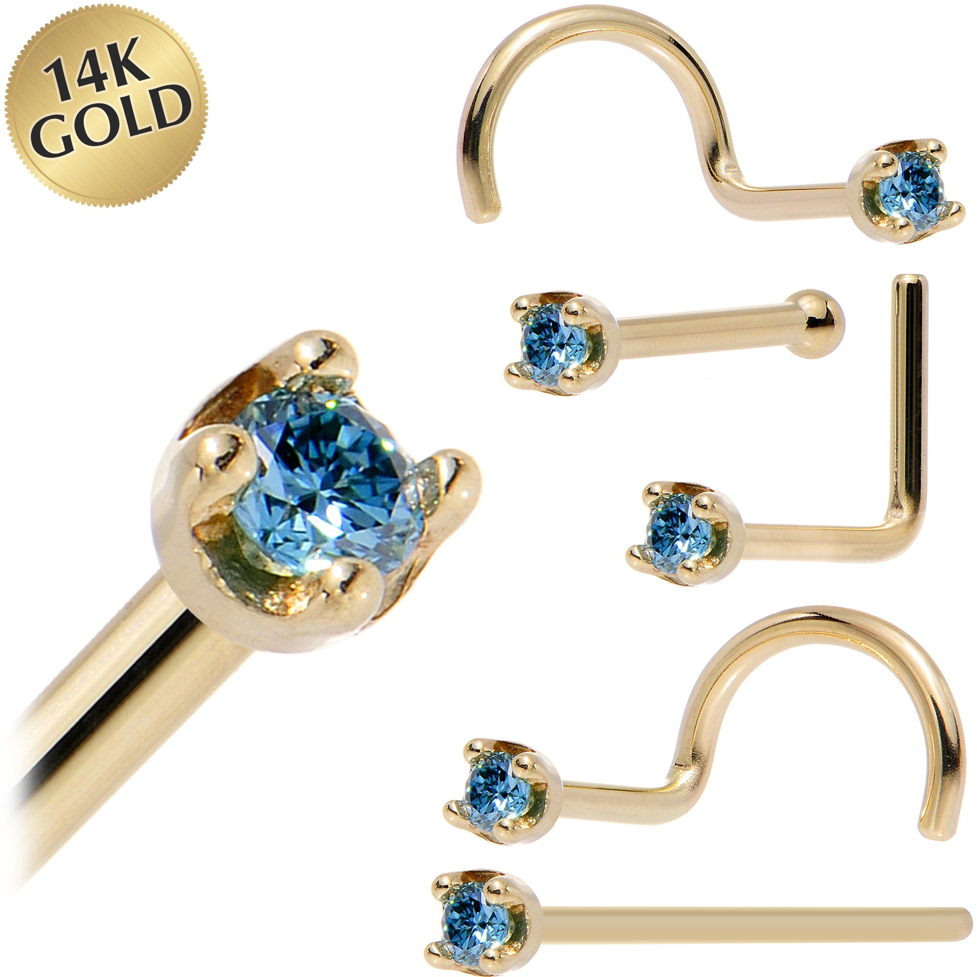 BodyCandy 14k Yellow Gold 2mm Lab Grown Blue Diamond Nose Ring — main product shot