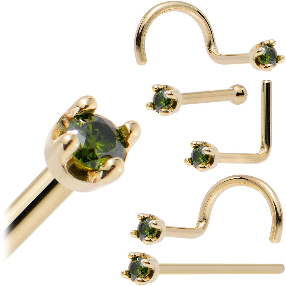 BodyCandy Solid 14K Yellow Gold 1.5mm Genuine Green Diamond Nose Ring — fabric or material detail