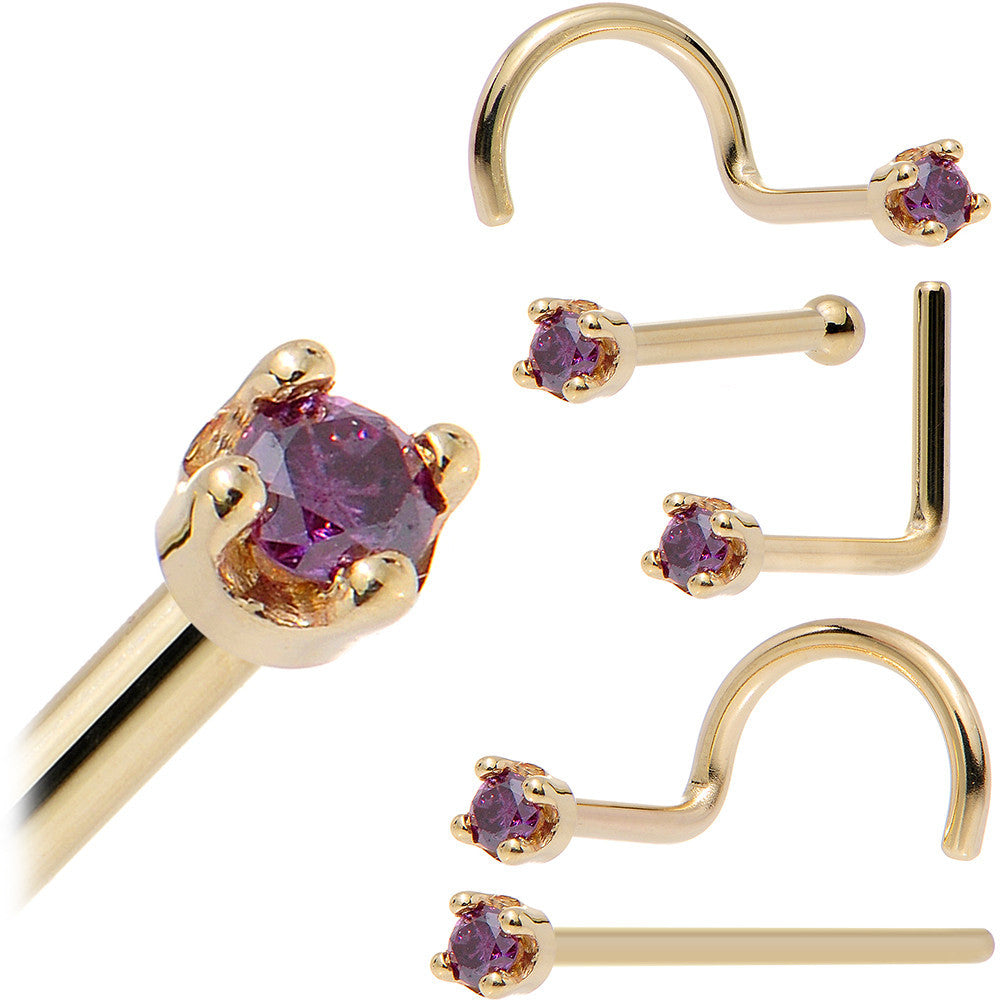 BodyCandy Solid 14K Yellow Gold 1.5mm Genuine Purple Diamond Nose Ring — fabric or material detail