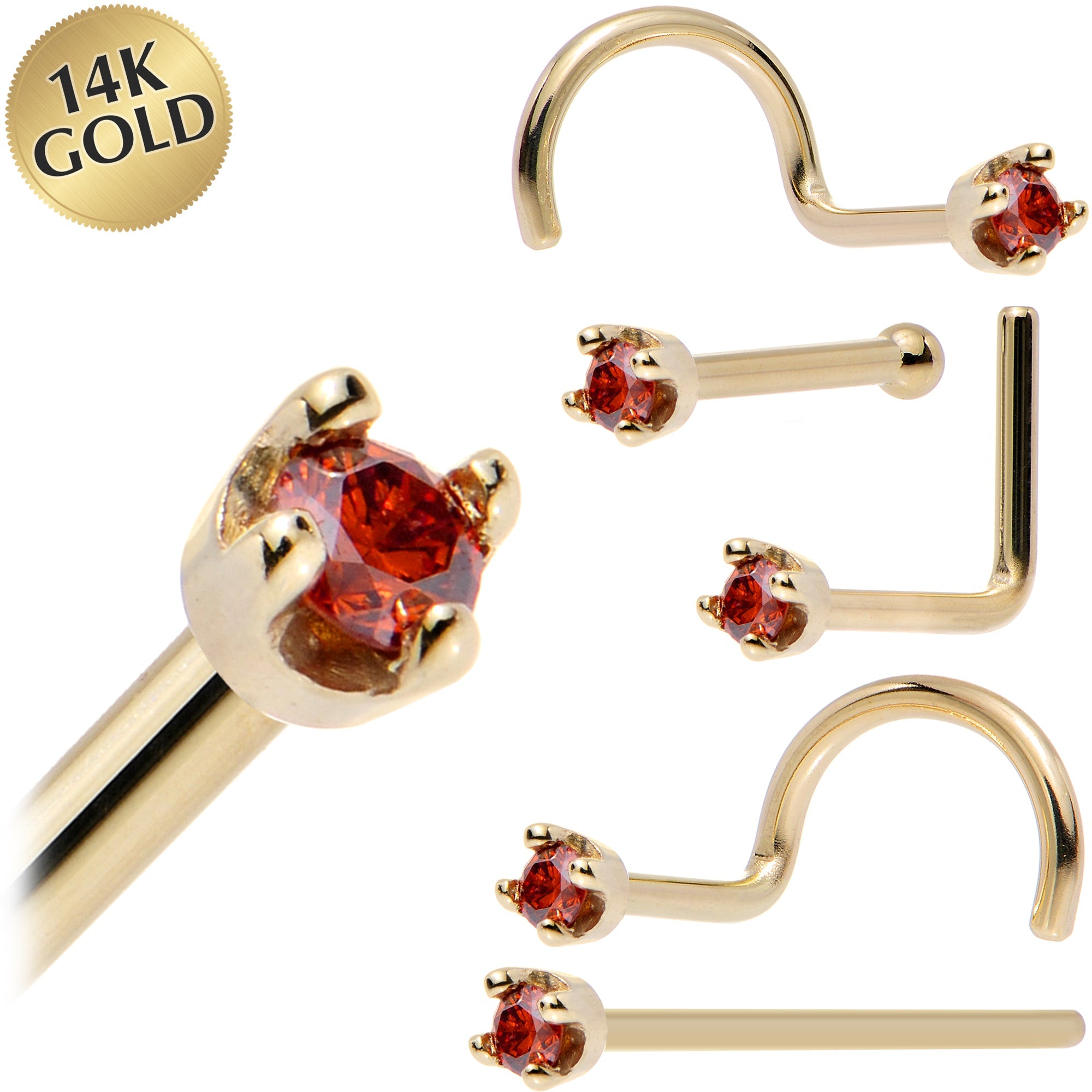BodyCandy 14k Yellow Gold 2mm Lab Grown Red Diamond Nose Ring — main product shot
