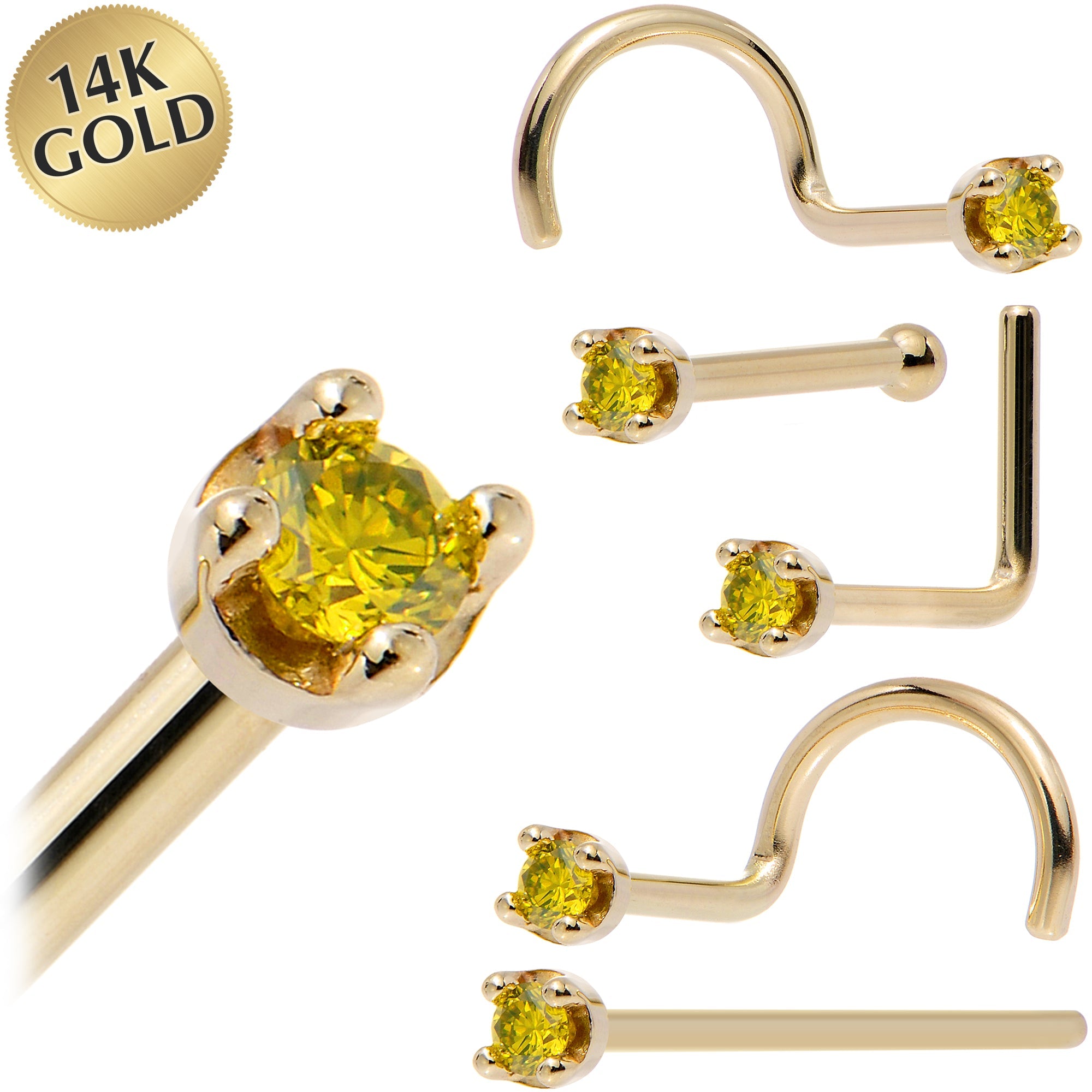 BodyCandy Solid 14K Yellow Gold 1.5mm Genuine Yellow Diamond Nose Ring — main product shot
