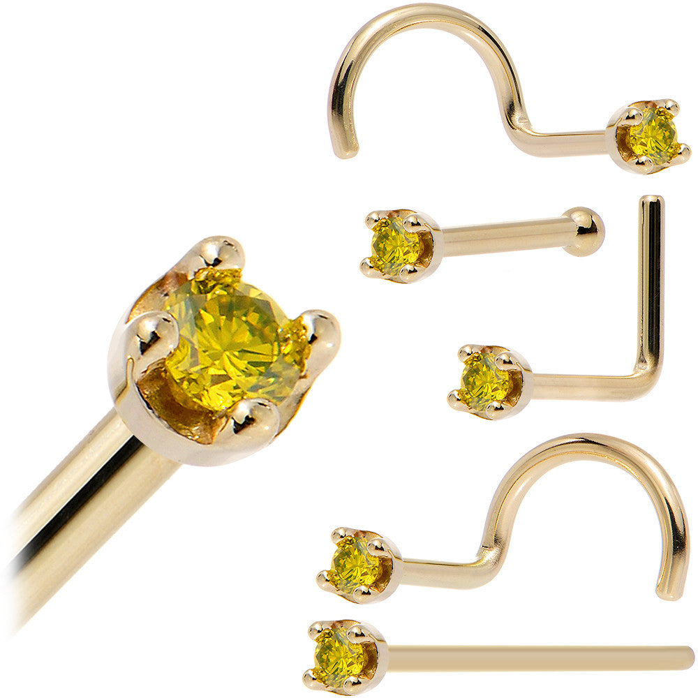 BodyCandy Solid 14K Yellow Gold 1.5mm Genuine Yellow Diamond Nose Ring — fabric or material detail