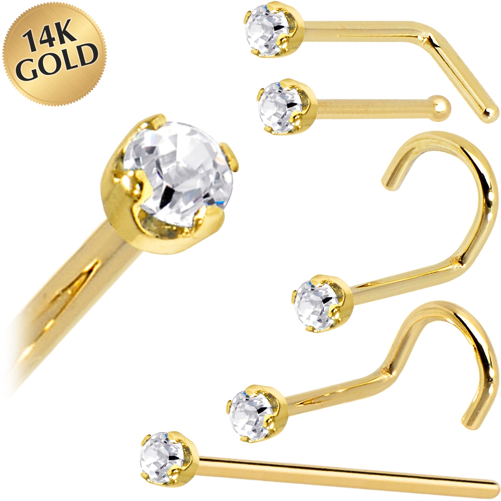 BodyCandy Solid 14K Yellow Gold 2mm Genuine Diamond Nose Ring — in-use photo