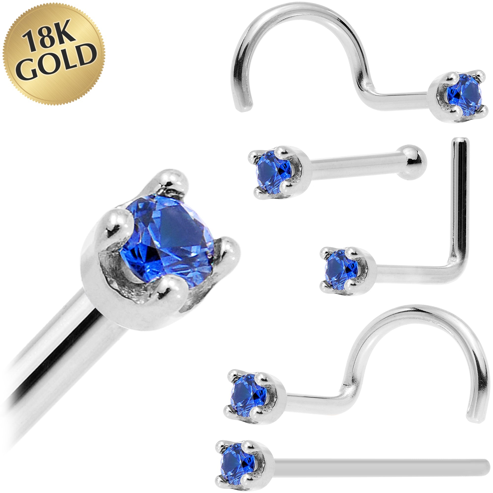 BodyCandy Solid 18K White Gold 1.5mm Genuine Blue Sapphire Nose Ring — main product shot
