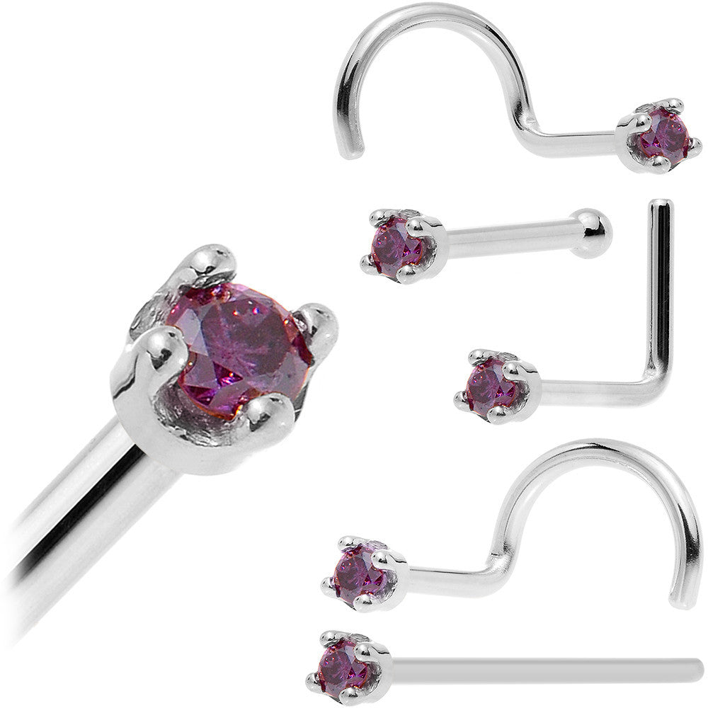 BodyCandy Solid 18K White Gold 1.5mm Genuine Purple Diamond Nose Ring — fabric or material detail