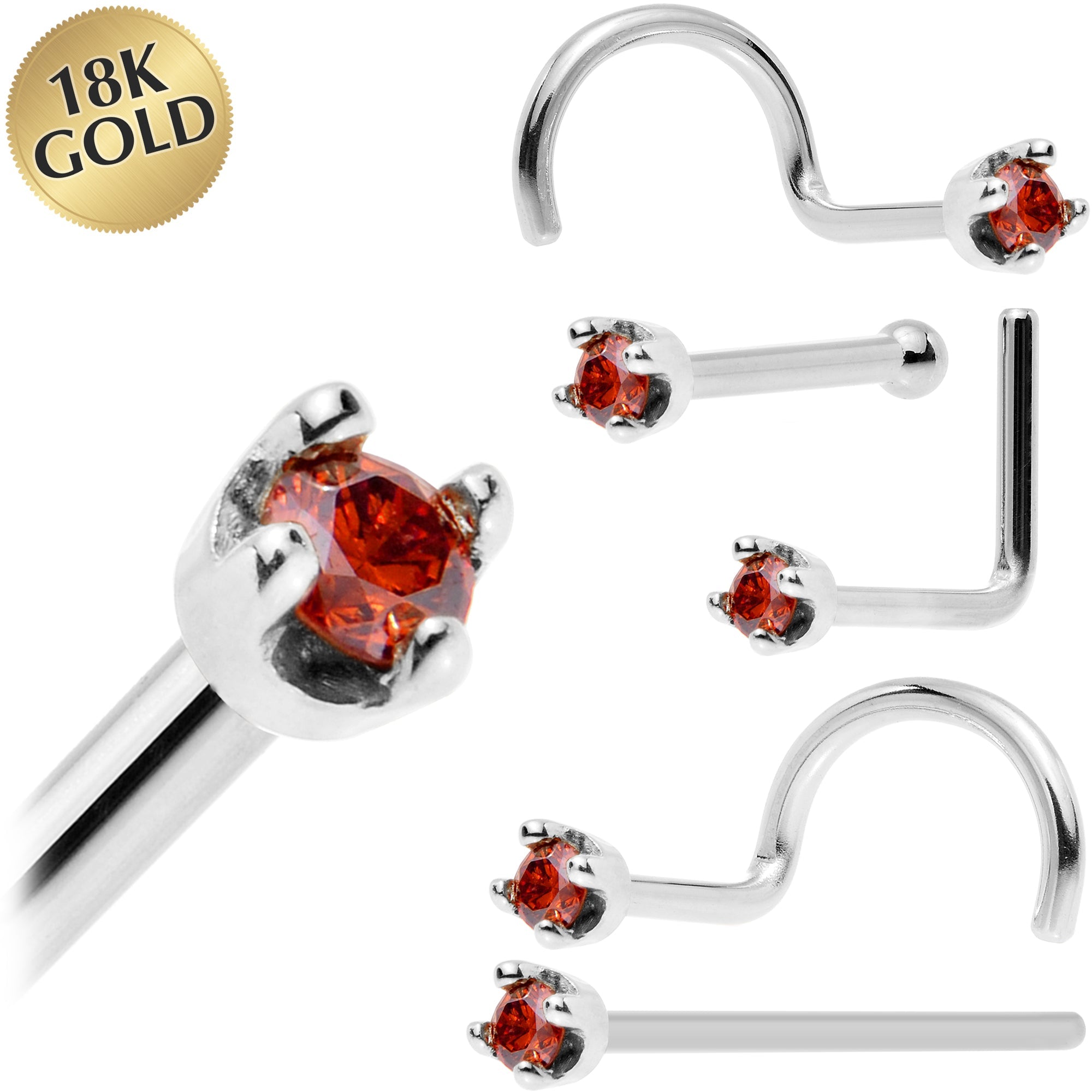 BodyCandy Solid 18K White Gold 1.5mm Genuine Red Diamond Nose Ring — main product shot