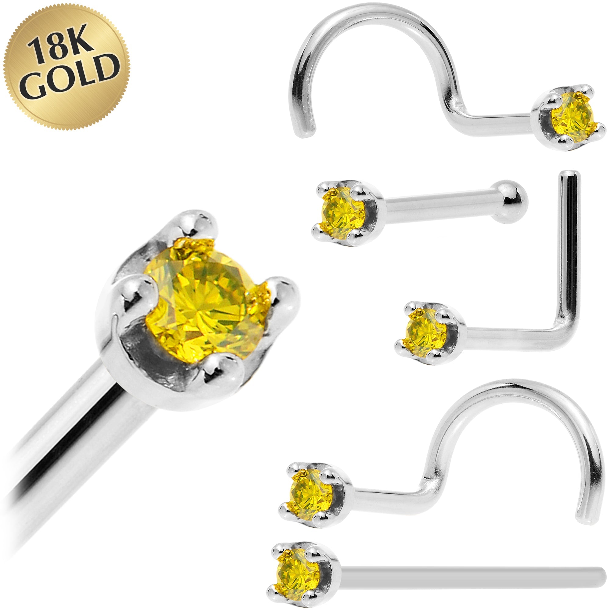 BodyCandy Solid 18K White Gold 1.5mm Genuine Yellow Diamond Nose Ring — main product shot