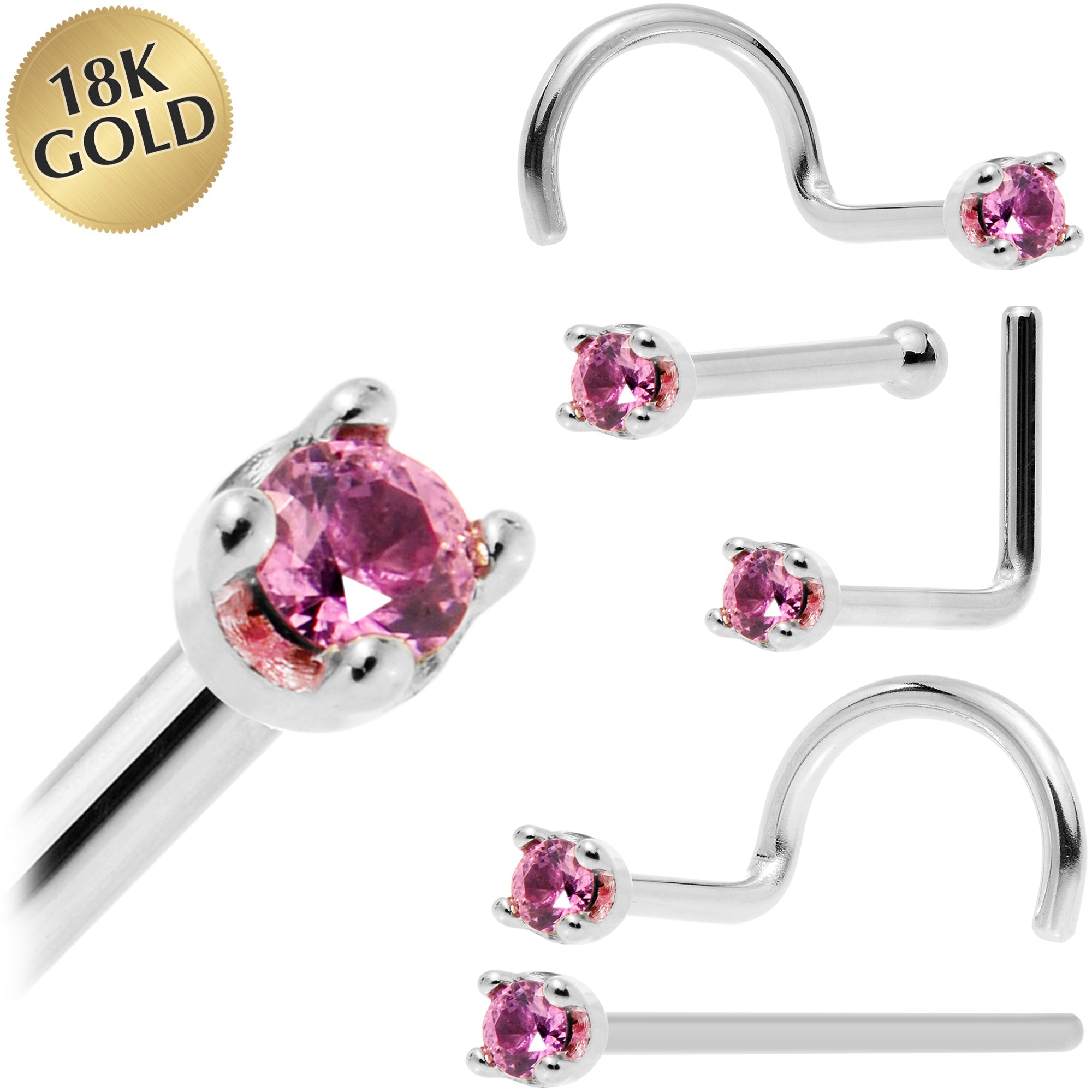 BodyCandy Solid 18K White Gold 1.5mm Genuine Pink Sapphire Nose Ring — main product shot