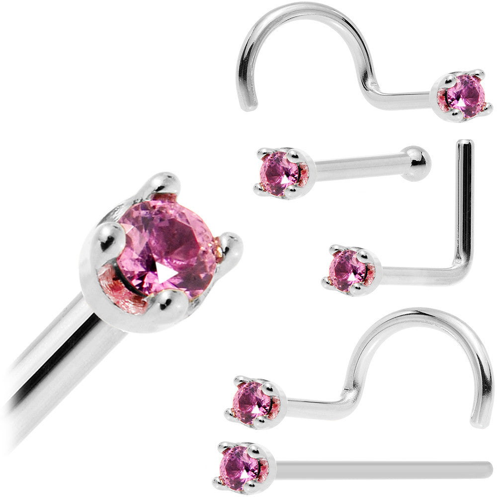 BodyCandy Solid 18K White Gold 1.5mm Genuine Pink Sapphire Nose Ring — fabric or material detail