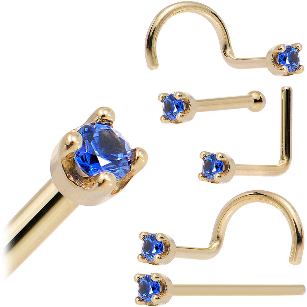 BodyCandy Solid 14K Yellow Gold 1.5mm Genuine Blue Sapphire Nose Stud Ring — product on model