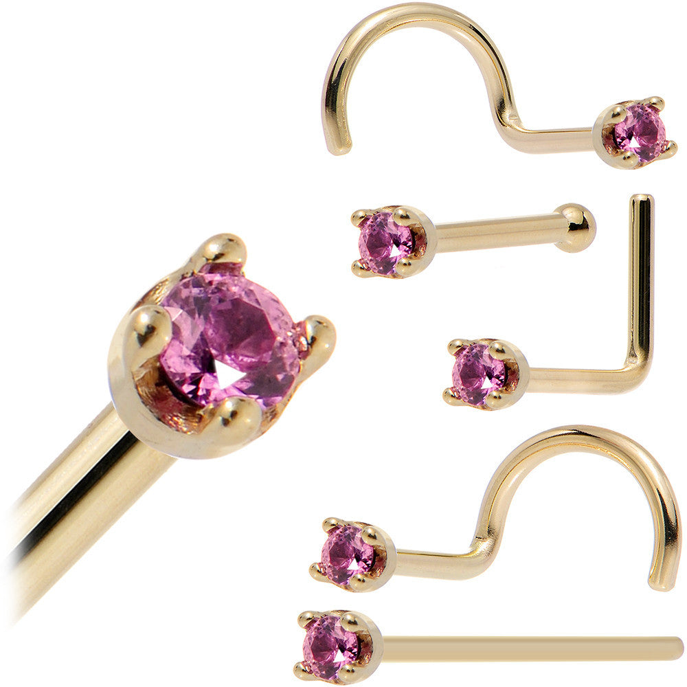 BodyCandy Solid 14K Yellow Gold 1.5mm Genuine Pink Sapphire Nose Ring — fabric or material detail