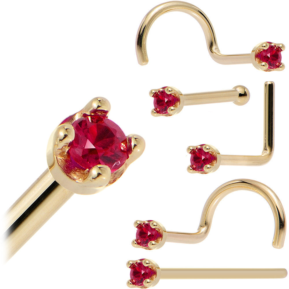 BodyCandy Solid 18K Yellow Gold 1.5mm Diamond Cut Genuine Ruby Nose Ring — fabric or material detail