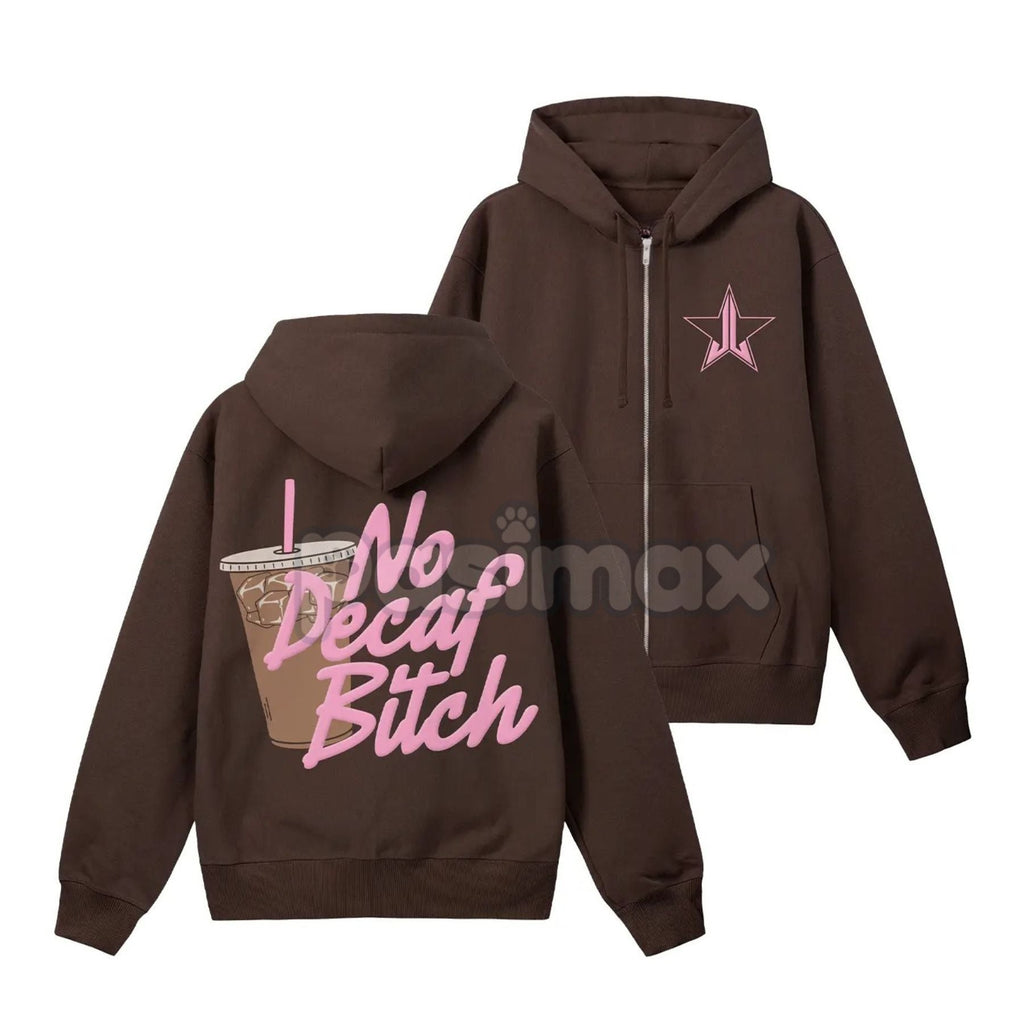 Pasimax No Decaf Brown Zip-Up Hoodie — main product shot