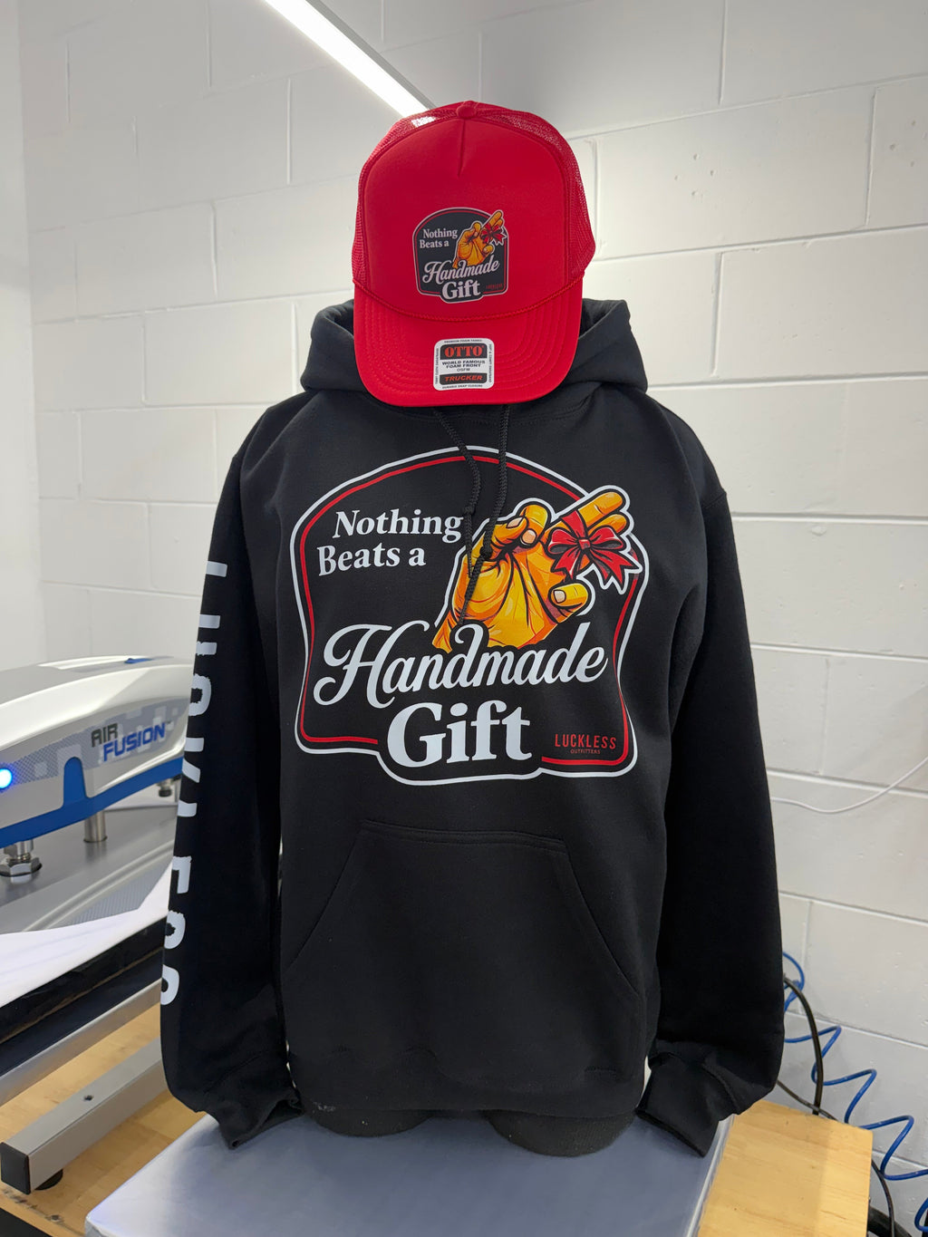 Luckless Outfitters Nothing Beats A Handmade Gift Trucker Hat — size reference