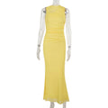 Autumn Solid Color Maxi Dress Fashionable Elegant Slim Mesh Vest Dress
