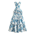 Vacation Printed Lace-up Laminated Dress Sexy Backless Women Dress Summer Deep V Plunge Plunge Halter