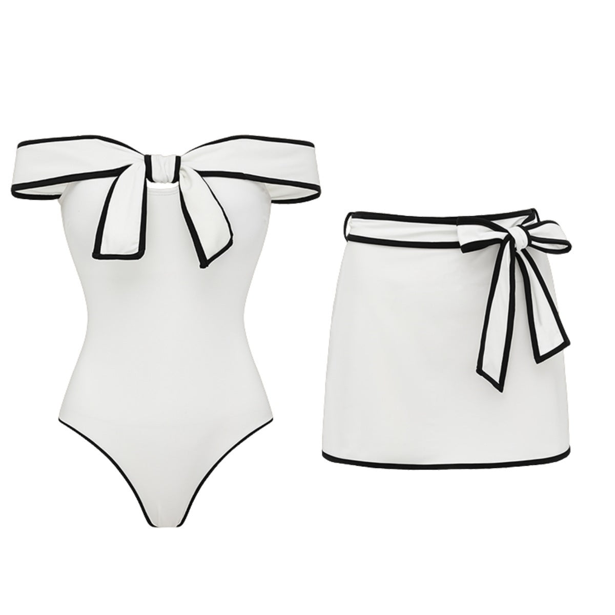 Bella Mia Swimsuit Black White Color Matching Sweet Girl Bow Swimsuit Women White Skirt — lifestyle context