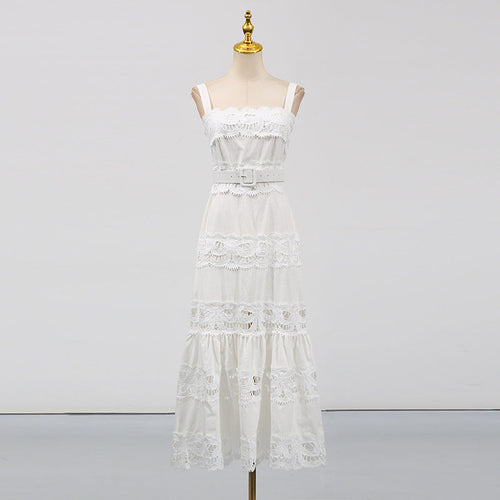 Vacation Maxi Dress Hollowed out Embroidered Strap Fishtail Design Dress Women