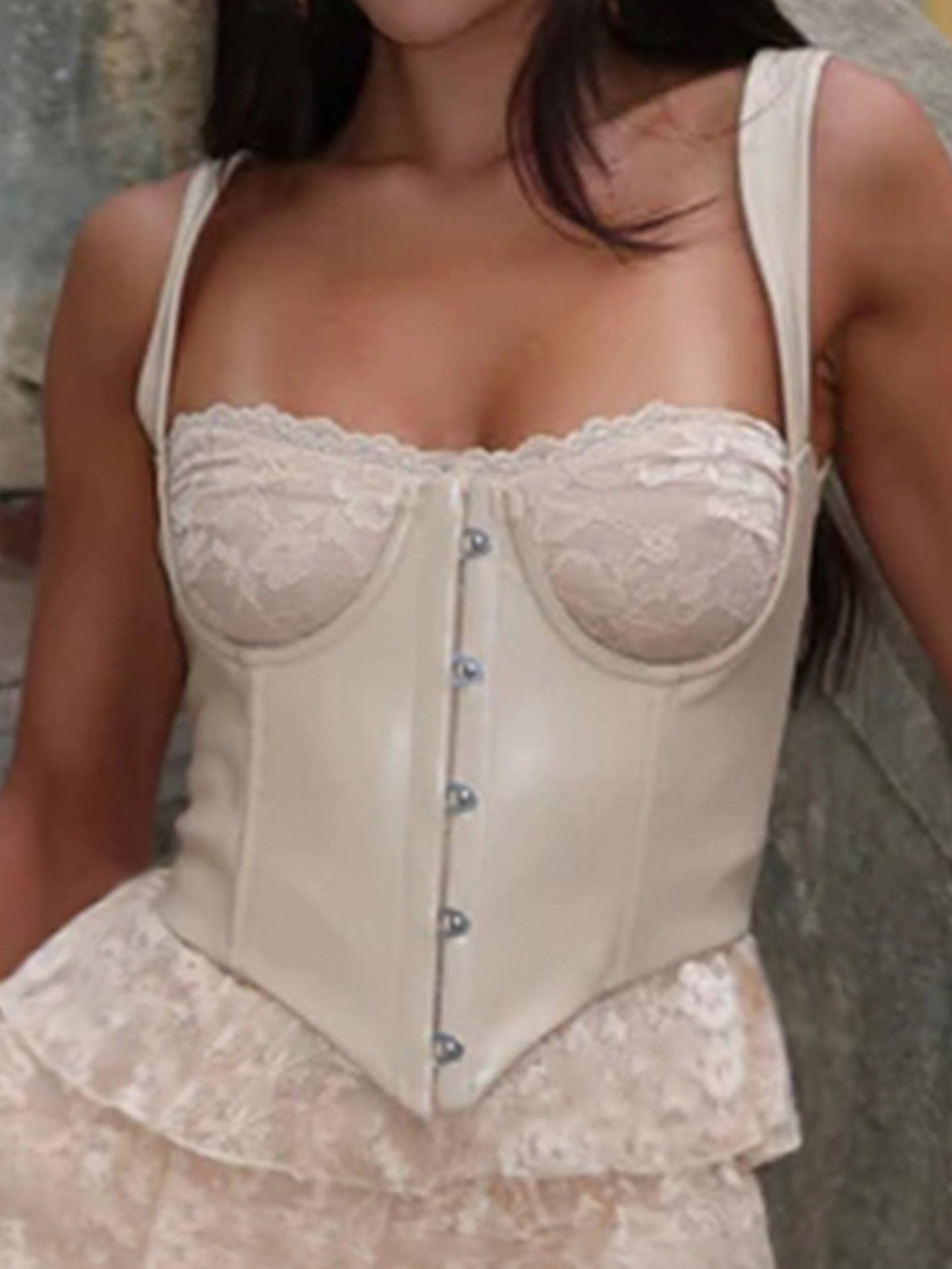 Bella Mia Sexy Leather Bra Strap Lace Stitching Puffy Tiered Dress Summer Set — texture detail