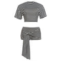 Summer Women Sexy Cropped T shirt Ribbon Shorts Striped Two Piece Sets