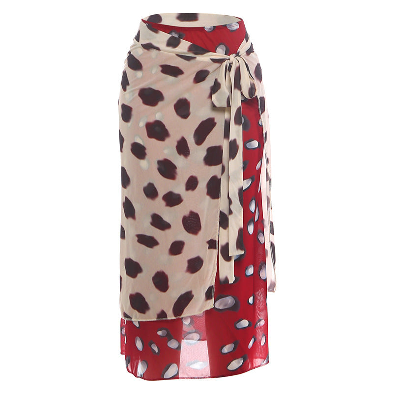 Summer Women Clothing Personality Trend Irregular Asymmetric Polka Dot Printed Sheath Skirt Women