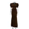 Oumeitong Qin Skirt Women V neck Puff Sleeve Top Hip Skirt Two Piece Sets