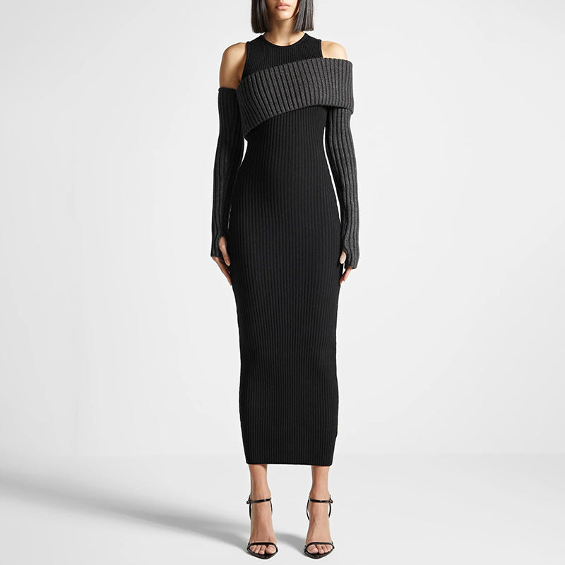 Bella Mia Autumn Elegant Slim Fit Slimming Patchwork Dress Socialite Knitted Dress for Women — detail and construction
