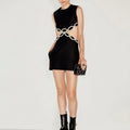 Bella Mia Street Sexy round Neck Sleeveless Waist Hollow Out Cutout Jeweled Design Short Slim Dress — detail and construction