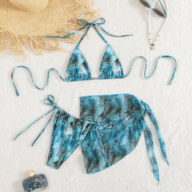 Sexy Printing Split Three Piece Bikini Swimsuit
