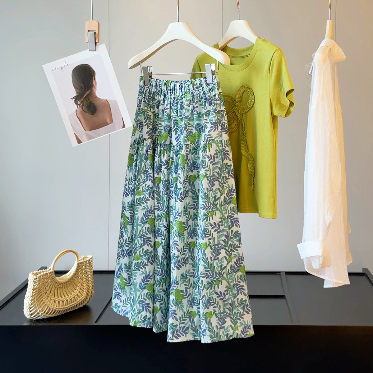 Plant Print Skirt Women Summer High Waist Slimming A line Unique Chic Maxi Skirt