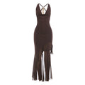 Summer Women Chain Butterfly Sequined Swing Collar Bare Back Ruffle Dress