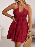 Plus Size Women Clothing Summer Sexy Backless Pleated Suspender Halter Dress