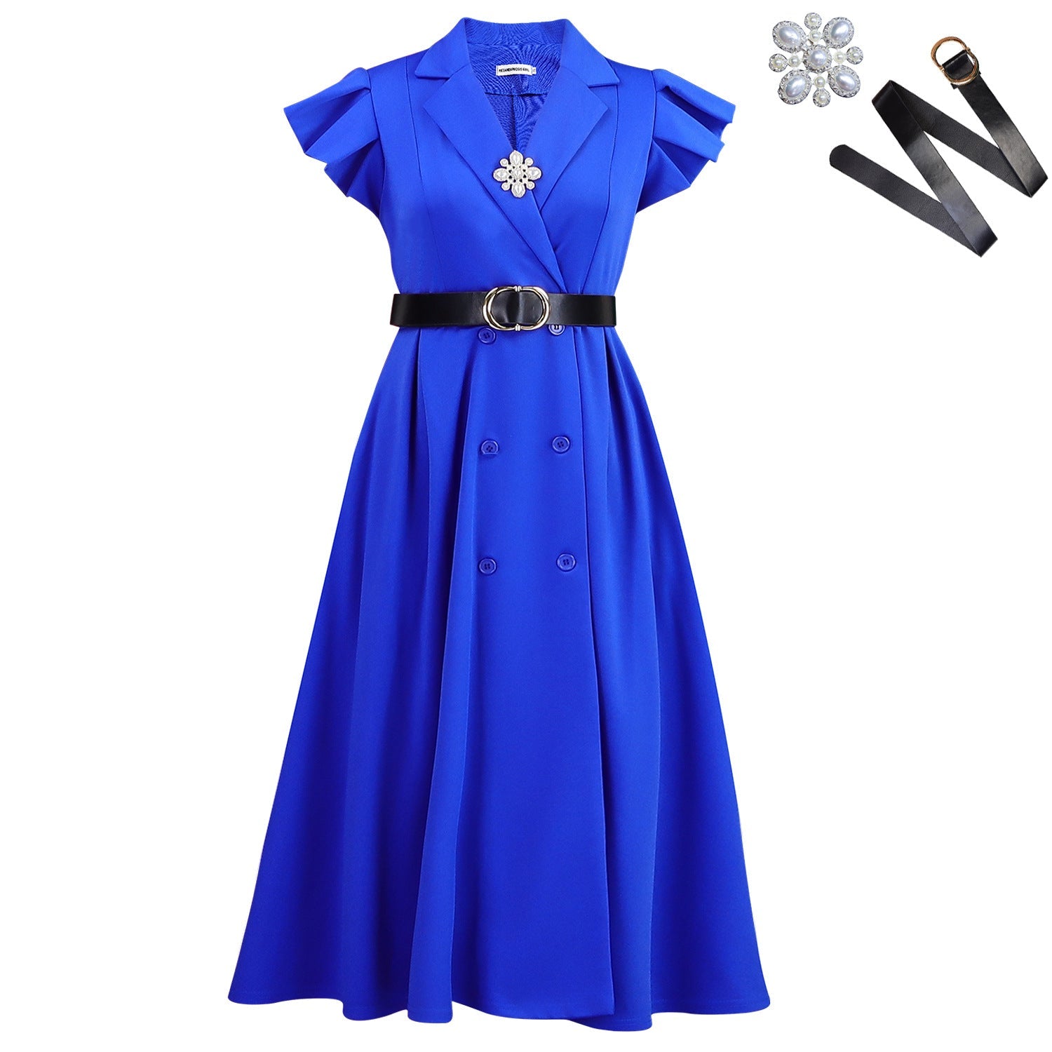Elegant Summer Collar Elegant Double Breasted Short Sleeve Dress