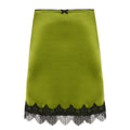 Elegant Graceful Women Satin Skirt Lace Stitching Contrast Color Bow Low Waist Mid Length Hip Skirt for Women