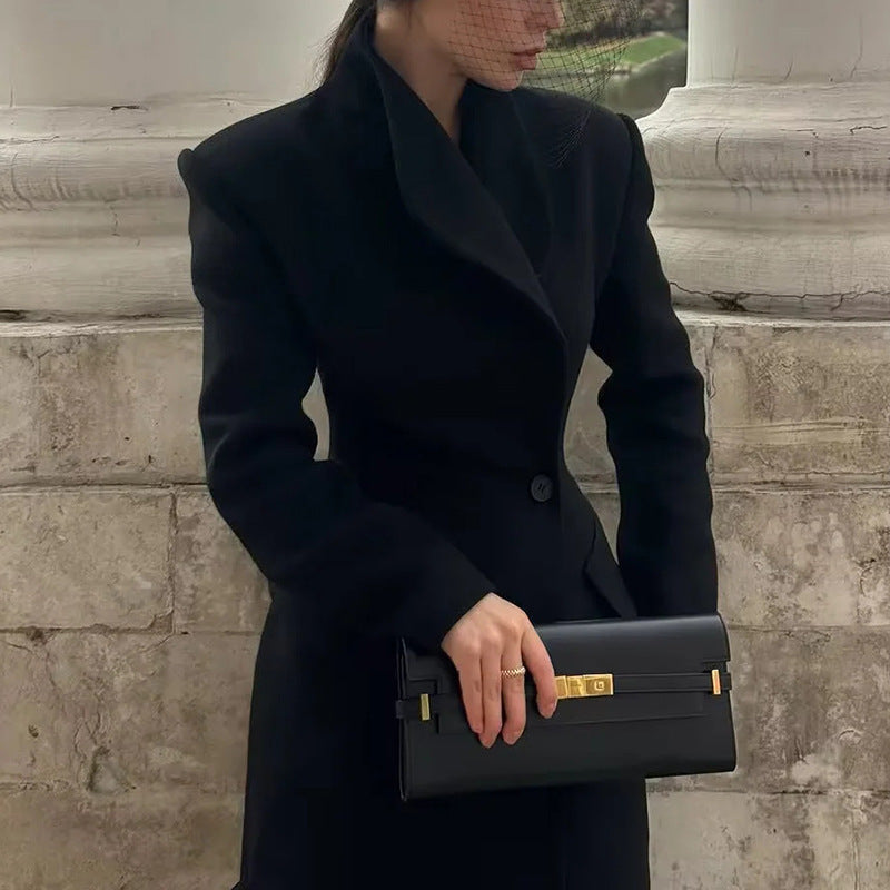 Bella Mia Korean Elegant British Long Cut Coat Women Spring Woolen Coat — detail and construction