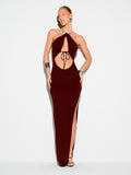 Summer Halter Off the Shoulder Cropped Backless Slim Fit High Slit Solid Color Sexy Evening Dress Cocktail Dress