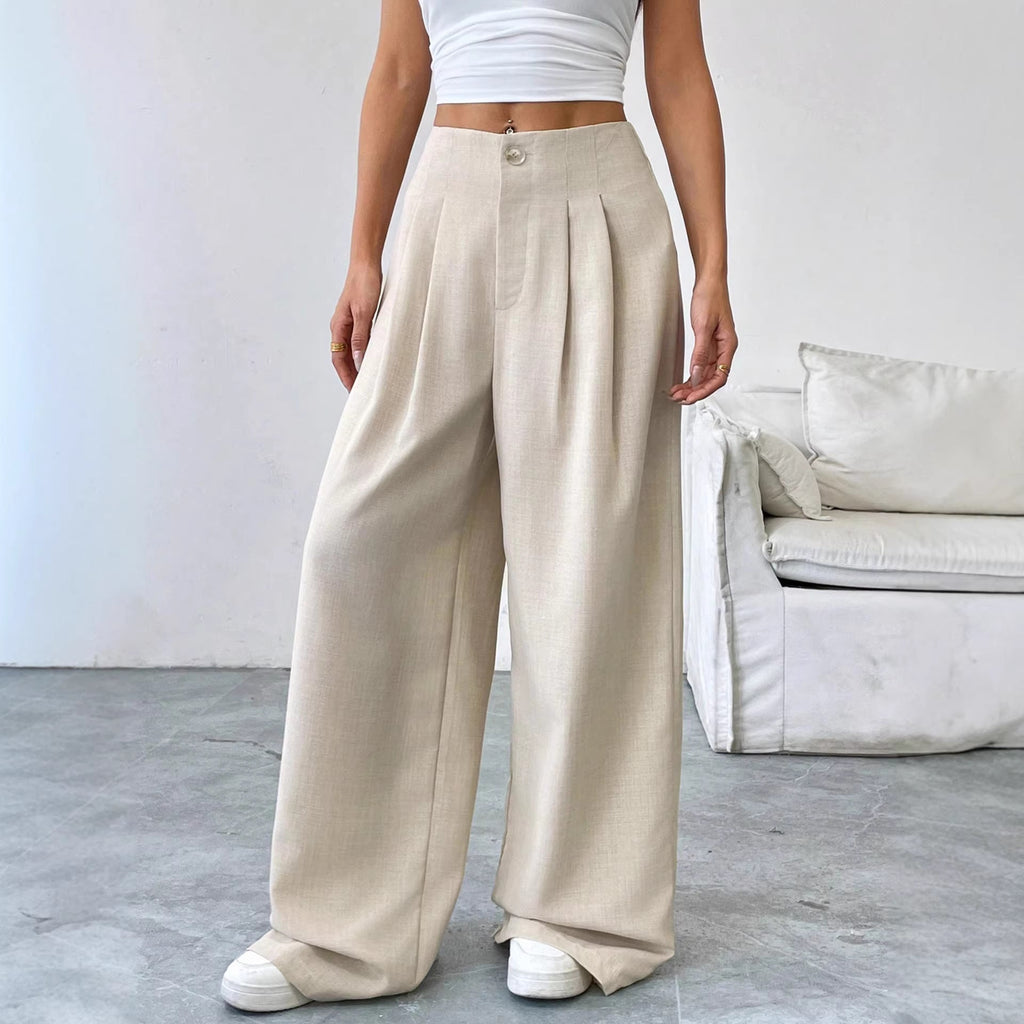 Bella Mia Apricot Elegant Autumn Winter Straight Drooping Women Work Pant Loose Design Slimming Light Luxury Casual Pants — main product shot