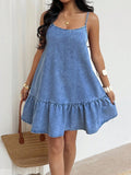 Casual Vacation Ruffled Summer Women Denim One Piece Dress