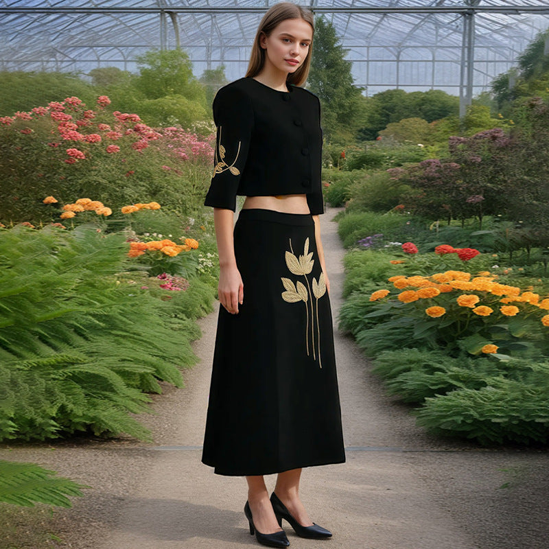 Bella Mia Spring Dignified Floral Machine Embroidery Top High Waist Floral Skirt Two Piece Sets Women — main product shot